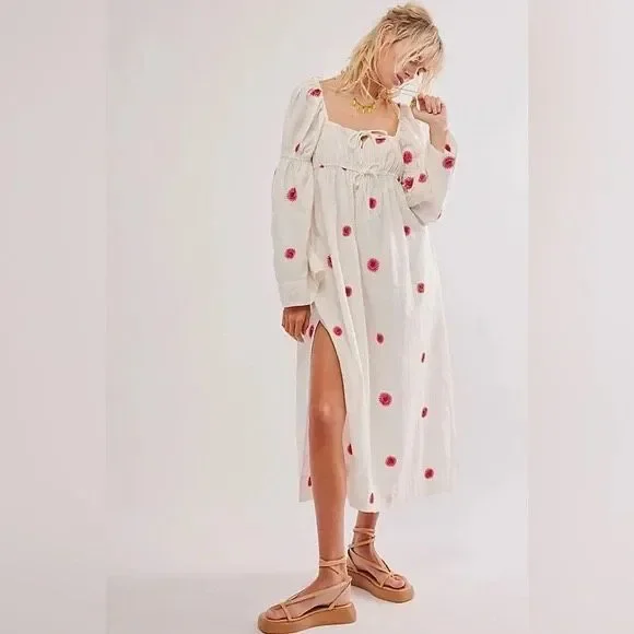 Free People Emory Embroidered Midi Dress S - Picture 2 of 7